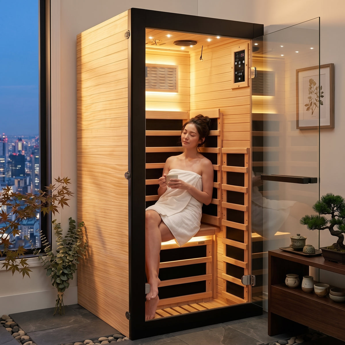 1-Person Low-EMF Infrared Sauna with Starry LED Ceiling