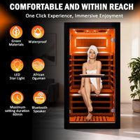 Infrared Sauna 1 Person Far Infrared Sauna Low EMF Indoor Sauna with Starry Light Ceiling Speakers Personal Dry Sauna for Home Gym Spa Fast Heating Easy Assembly 30.7X 30.7X62.2