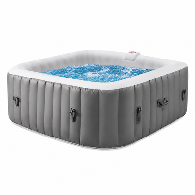73In Square Hot Tub for 4-6 Person,  Inflatable Hot Tub Home SPA for Outdoor, 910L Capacity, 130Pcs Massage Jets, W/4 Filters, Lockable Cover, Storage Bag, 2 Cup Holder, Gray