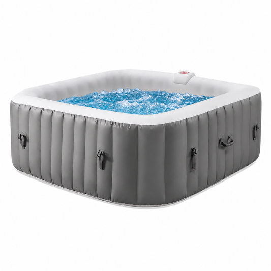 73In Square Hot Tub for 4-6 Person,  Inflatable Hot Tub Home SPA for Outdoor, 910L Capacity, 130Pcs Massage Jets, W/4 Filters, Lockable Cover, Storage Bag, 2 Cup Holder, Gray