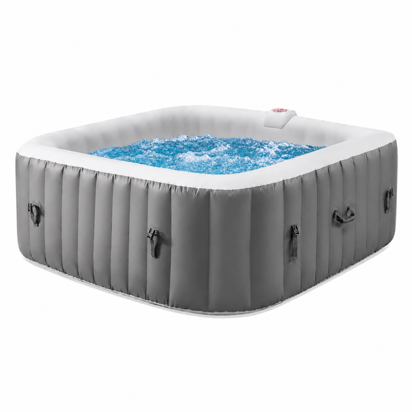 73In Square Hot Tub for 4-6 Person,  Inflatable Hot Tub Home SPA for Outdoor, 910L Capacity, 130Pcs Massage Jets, W/4 Filters, Lockable Cover, Storage Bag, 2 Cup Holder, Gray
