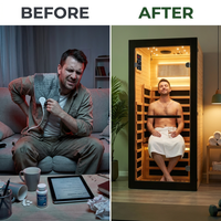 Infrared Sauna 1 Person Far Infrared Sauna Low EMF Indoor Sauna with Starry Light Ceiling Speakers Personal Dry Sauna for Home Gym Spa Fast Heating Easy Assembly 30.7X 30.7X62.2 — Before & After