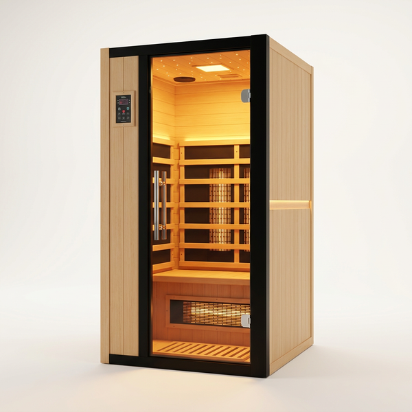 Infrared Sauna 1 Person Far Infrared Sauna Low EMF Indoor Sauna with Starry Light Ceiling Speakers Personal Dry Sauna for Home Gym Spa Fast Heating Easy Assembly 30.7X 30.7X62.2 — Studio Shot